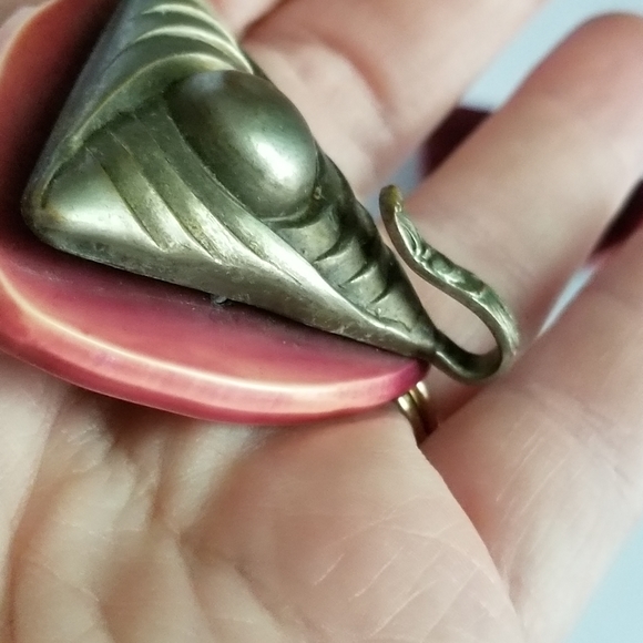 Relisted - Vintage Art Deco cloak clasp rust orange autumn fall early plastic - Picture 8 of 16